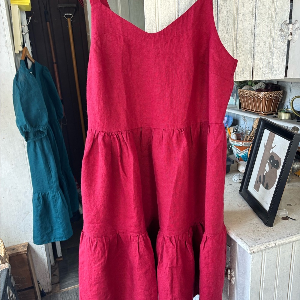 Not Perfect Linen Sarah Red Sleeveless Tiered Dress